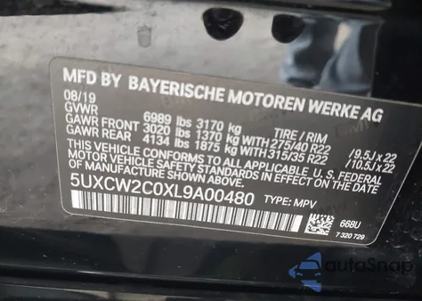 2020 BMW X7 xDrive40I z USA, uszkodzony, nr VIN 5UXCW2C0XL9A00480